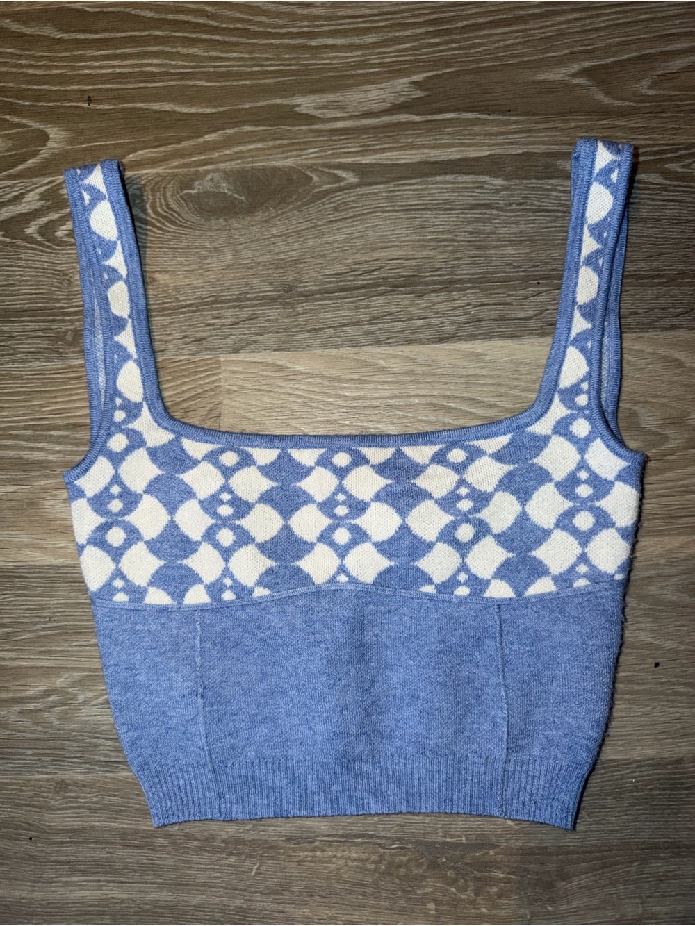 Princess Polly Blue & White Geo Knit Crop Tank